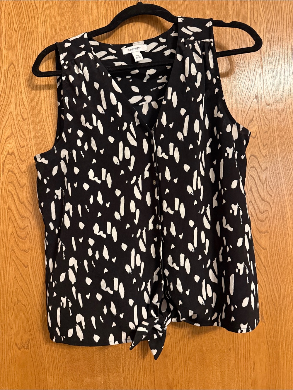 Nine West Black and White Tie-Front Sleeveless Camisole